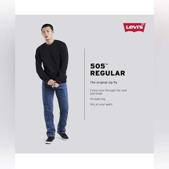 Levi's 505 Men's Jeans Regular Fit 48X30 Black Middle Wash Straight Leg Zip - Picture 2 of 9